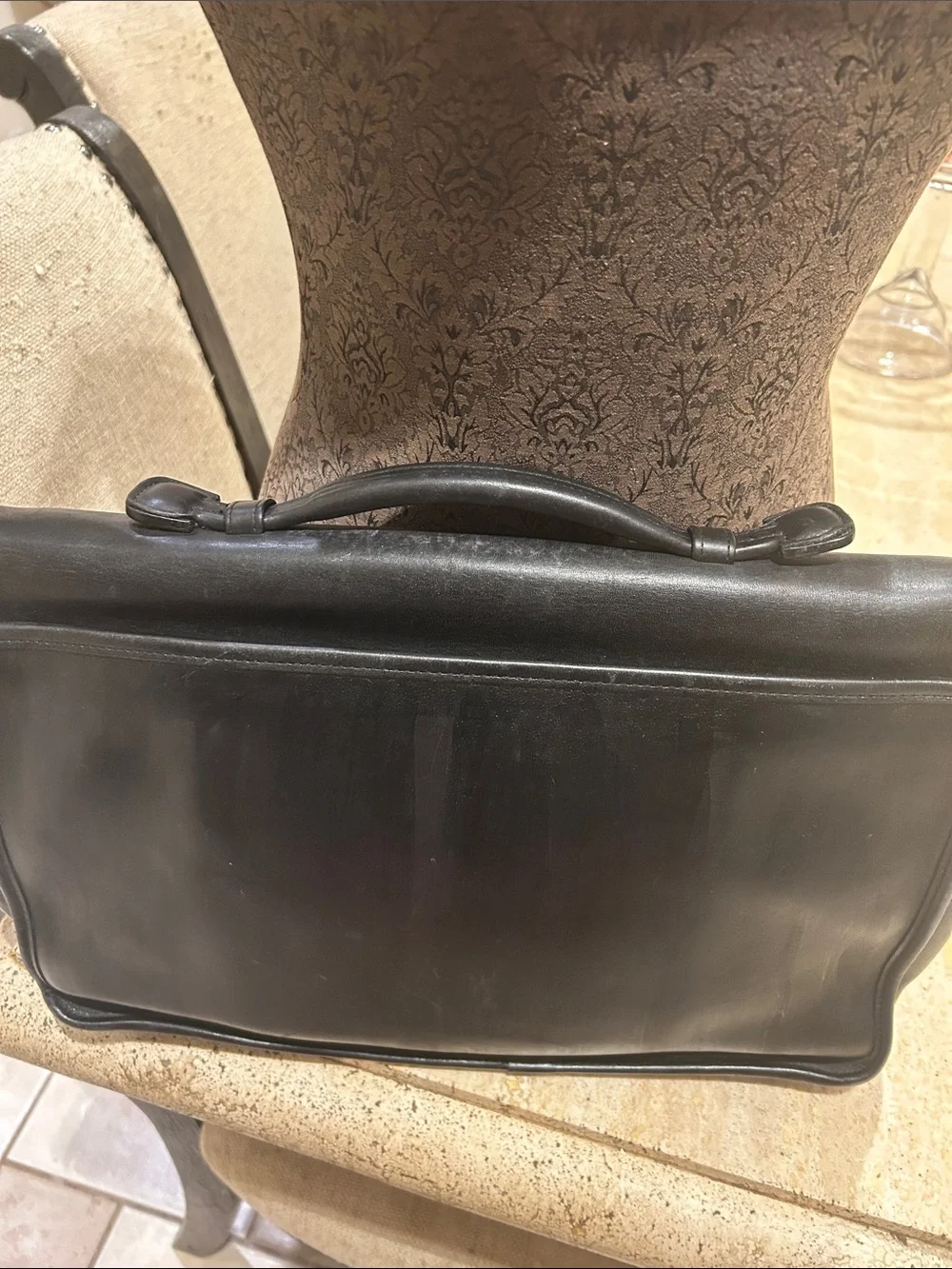 Coach Black Leather Laptop Messenger Bag with Gold Hardware